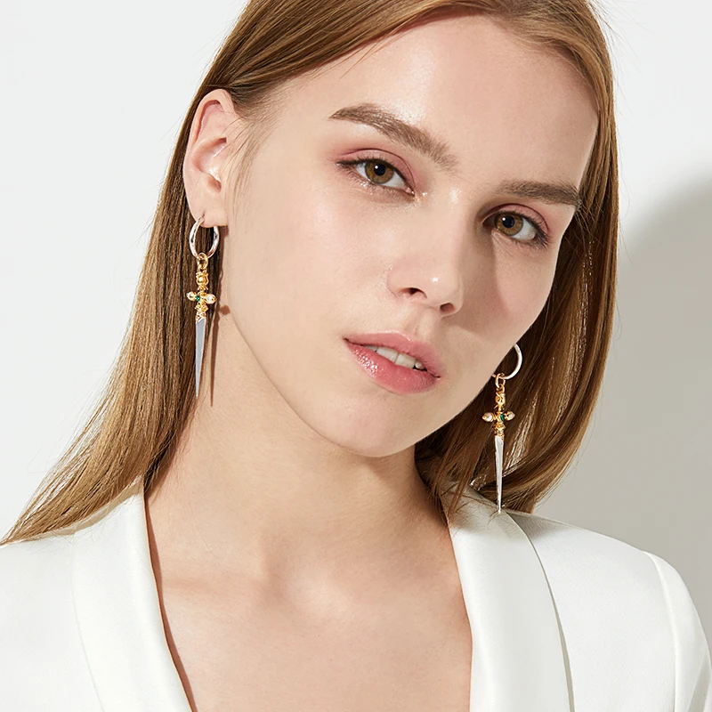 Модная Роза Кристалл и жемчуг серьга в виде шпаги для женщин крест серьги