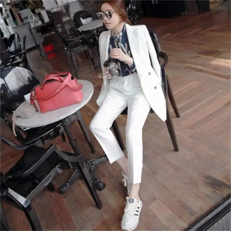

Fashion Pant Suits women spring fall New white professional wild small suit women's jacket suit casual trousers two-piece set
