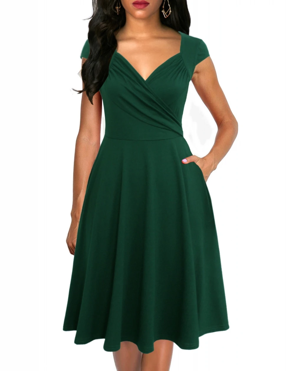 Berydress, женское платье с коротким рукавом и рюшами, в горошек, а-силуэт, пышное, свободное, приталенное, Vestidos, для свадьбы, вечеринки, летнее, расклешенное платье с карманом