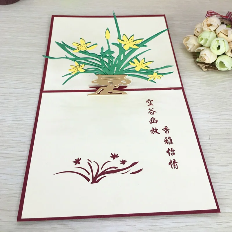 1 шт. Цветочная Выдвижная 3D поздравительная открытка с конвертом почтовая ручной