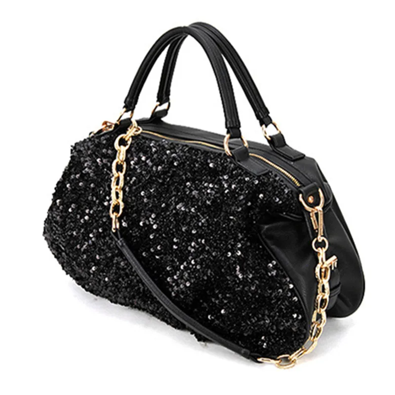 

2016 Sequin Women Leather Handbags Bling Black Womens Designer Bags With Brand Bag Shoulder Message Bags