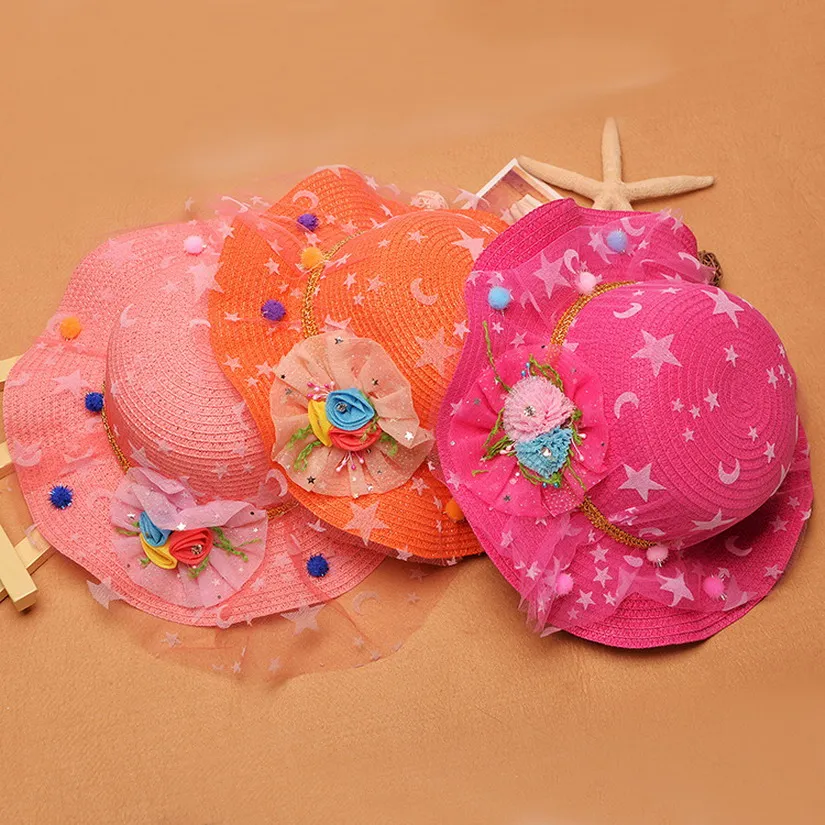 ГОРЯЧАЯ! дети Звезда Марлевые Цветы Солнце Пляж Visor Шляпы Моды Милые Девушки