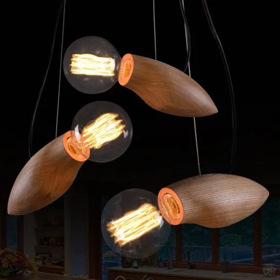 Современный скандинавский бревно-резной деревянный подвесной светильник резьба