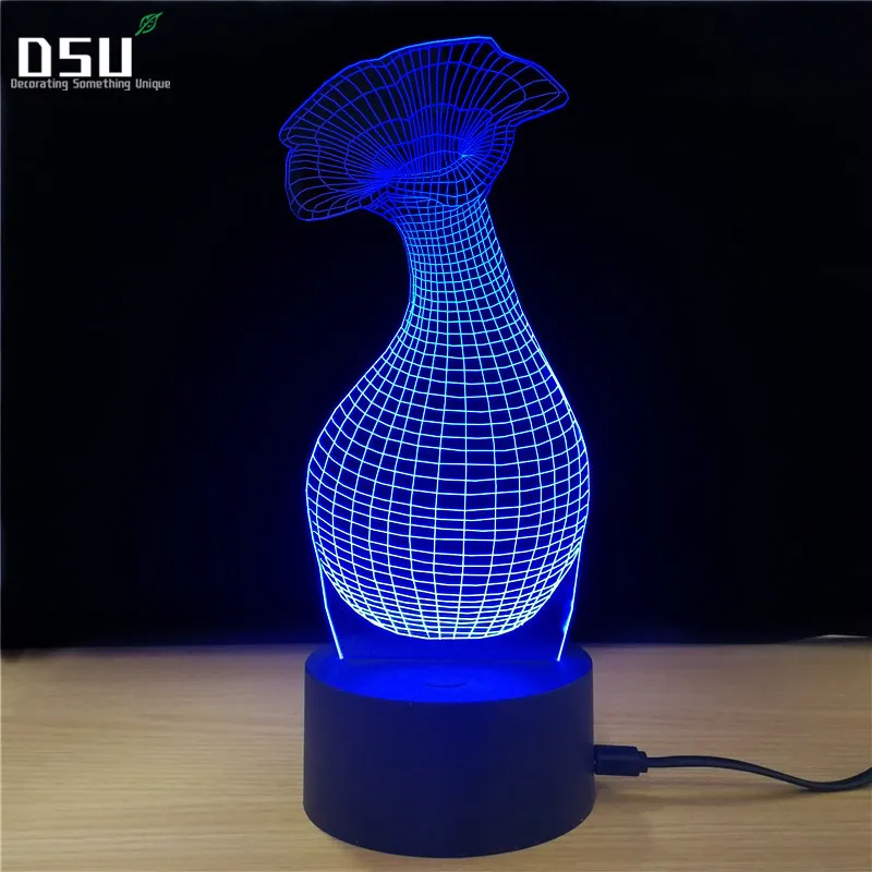 Креативный 3D яркий ваза ночник светодиодный светильник 7 цветов Изменение USB