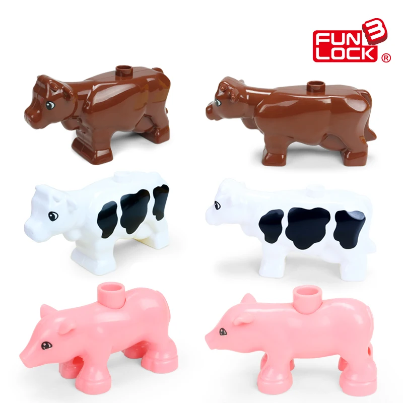 Funlock Duplo игрушки фигурки животных на ферме кролик кошка собака корова пони свинья