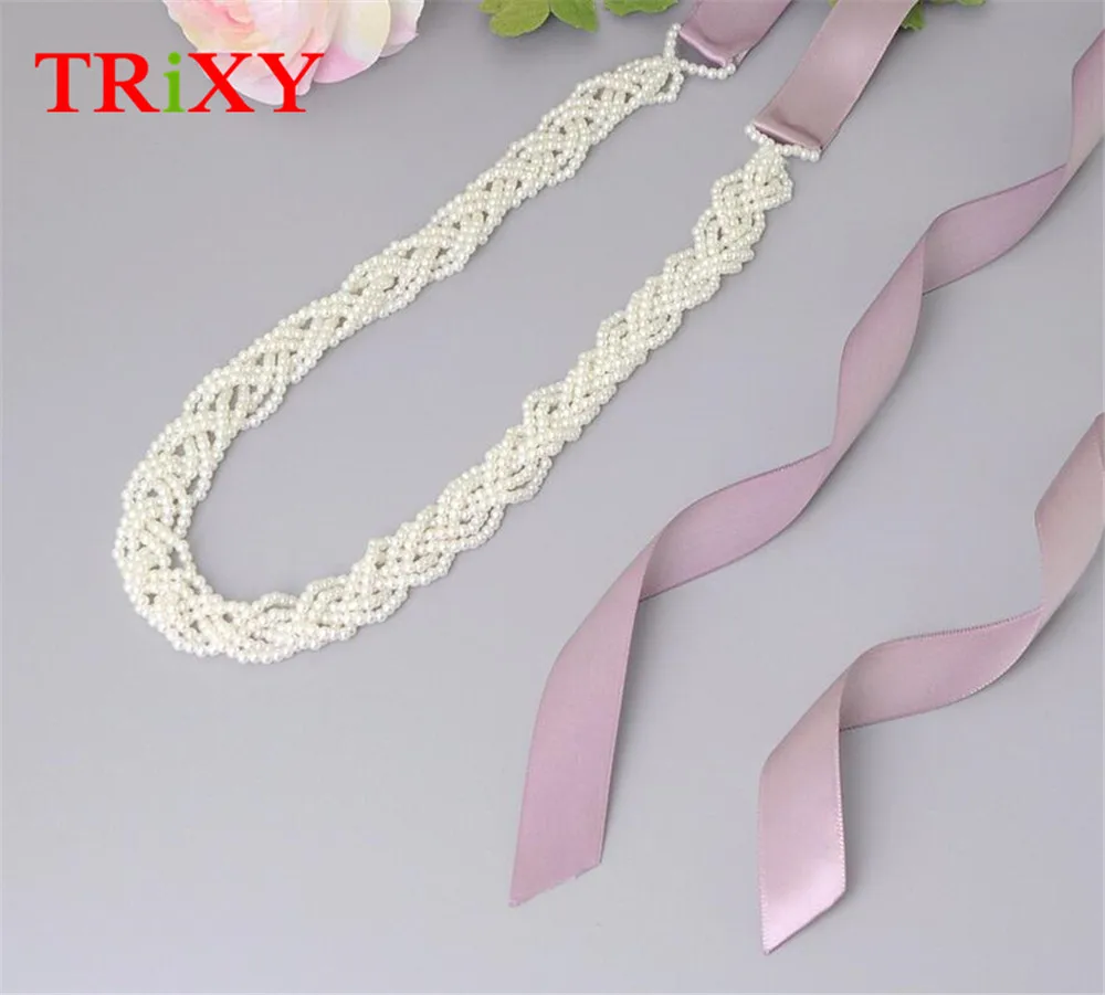 TRiXY S262 Свадебные ремни с жемчугом пояс для свадебного платья невесты лентой