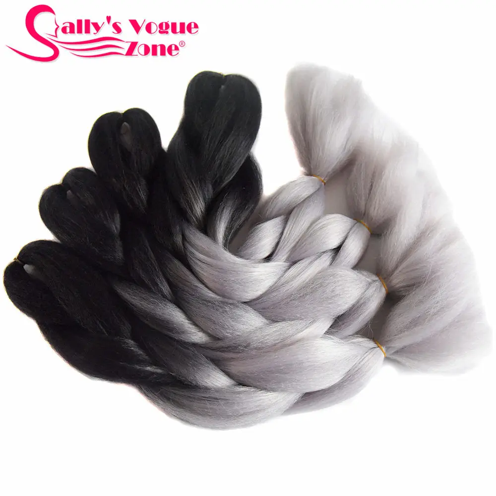 Sallyhair, 24 дюйма, Омбре, плетение волос, 3 тона, черный, синий, серебряный цвет, огромные косички, высокотемпературное волокно, синтетические волосы для наращивания - Цвет: T1B/красный