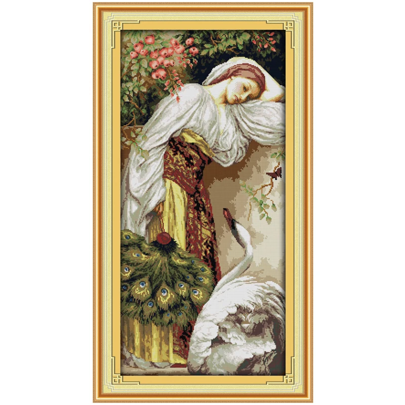 

The Girl and Goose Patterns Counted Cross Stitch DIY 11CT 14CT Cross Stitch Set Chinese Cross-stitch Kits Embroidery Needlework