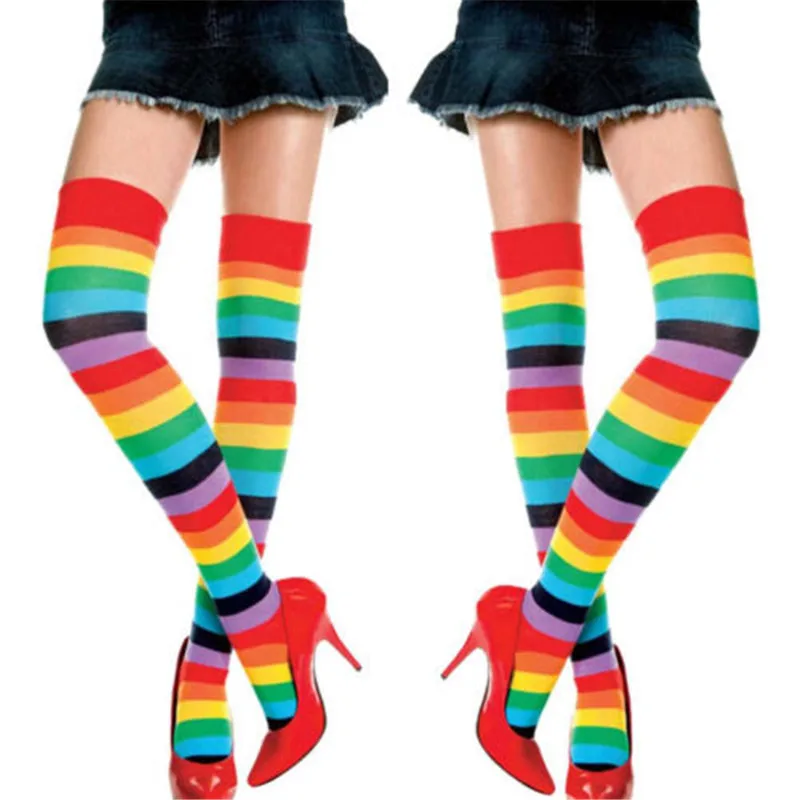 Новинка 2017 весенне осенние хлопковые чулки в радужную полоску женские длинные до
