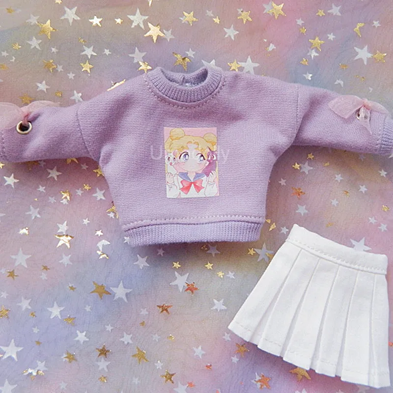 1 комплект мультяшный фиолетовый свитер + белая юбка для Blyth Licca Azone 1/6 аксессуары
