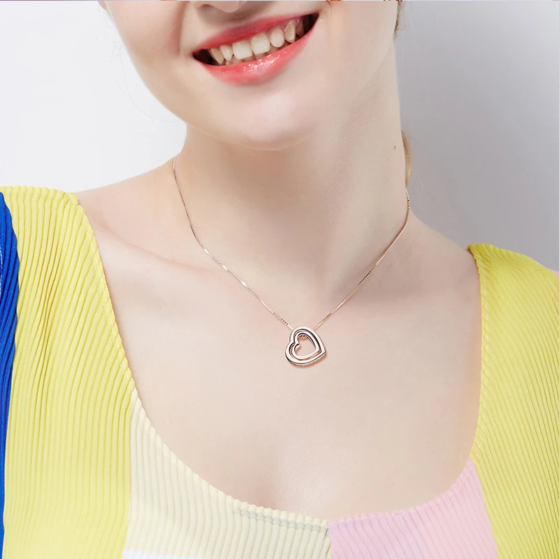 Double Love Heart Necklace in Chain Necklaces Sliver Rose Gold Color Alloy Crystal Pendant for Mother's Day Gift | Украшения и