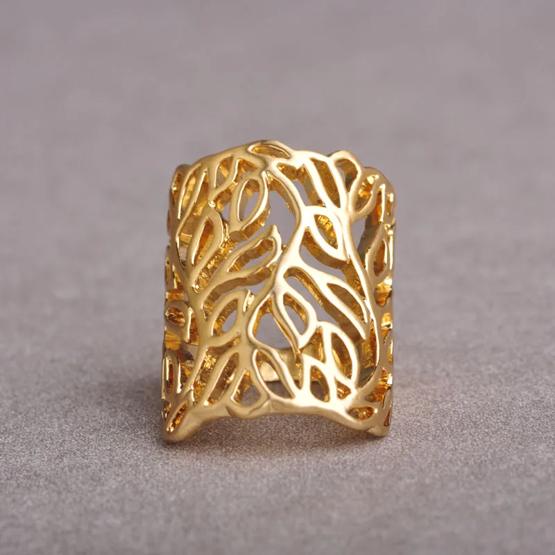 

Statement Extra Big Wide Square Ring For Women Man Hollow Leaf Gold color Aros Maschile Anillos Bijouterie Party Wedding Joyas