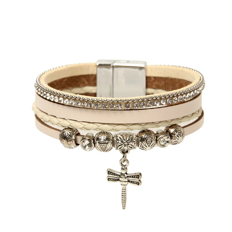 ORNAPEADIA New bohemia bracelet fashion Vintage beads sweet Multilayer leather dragonfly pendant girls festival gift | Украшения и