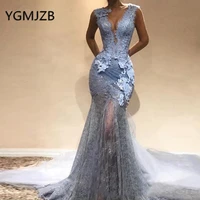 abendkleider 2019 sexy lace evening dresses long mermaid deep v neck see through saudi arabic women formal prom gown party dress
