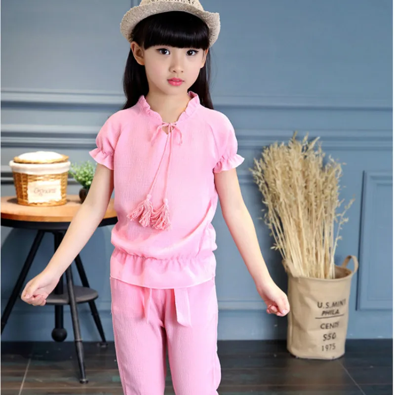 Детский летний костюм новая детская одежда фиолетового и розового цветов с