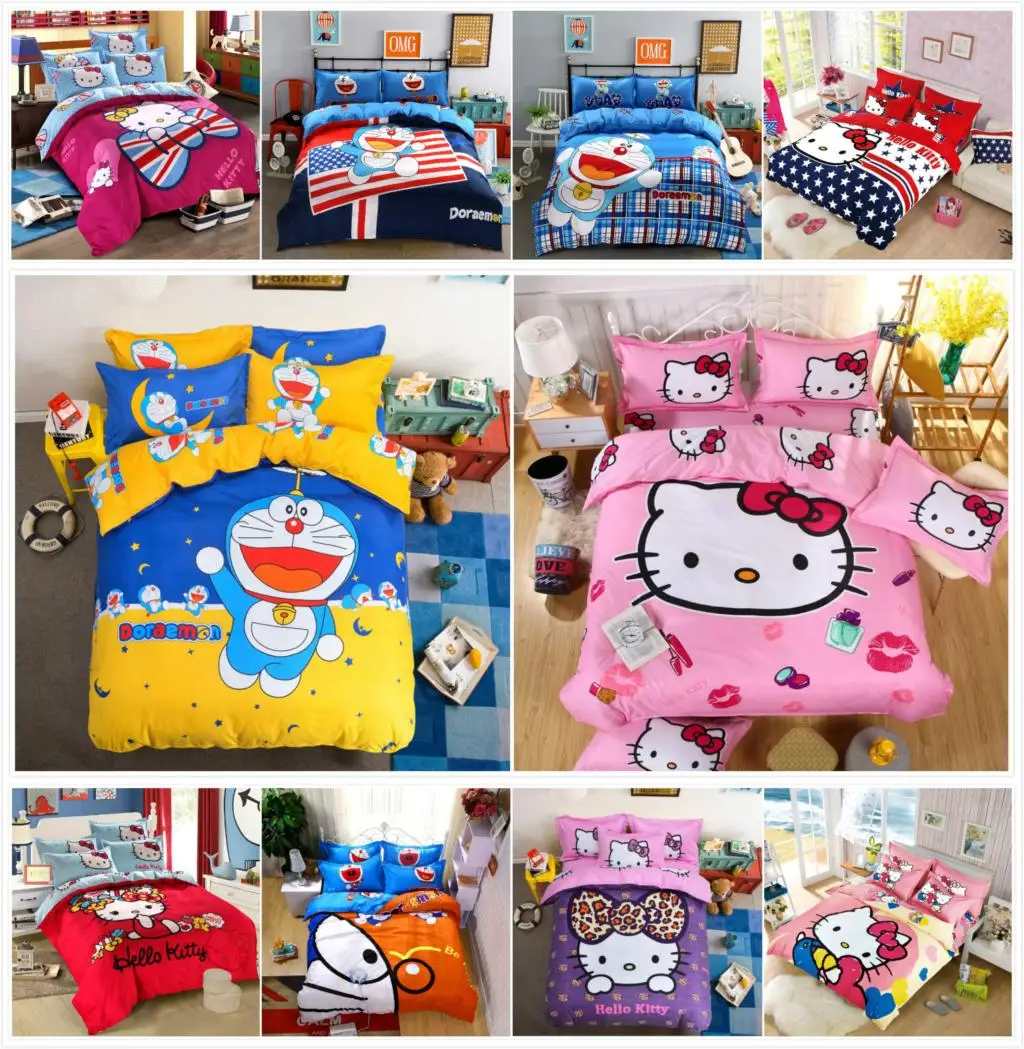 Комплект постельного белья с рисунком Hello Kitty Doraemon 4 шт./3 шт. пододеяльник набор постельного белья из мягкого полиэстера набор простыней для плоской кровати наволочка