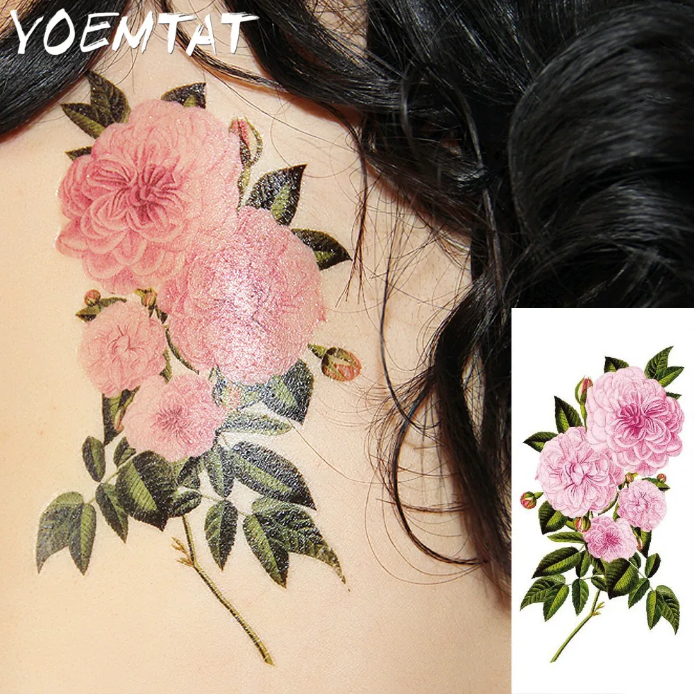 

Peony Rose Plum Blossom Flowers Arm Shoulder Tattoo Stickers Flash Henna Tattoo Fake Waterproof Temporary Tattoos Sticker Women