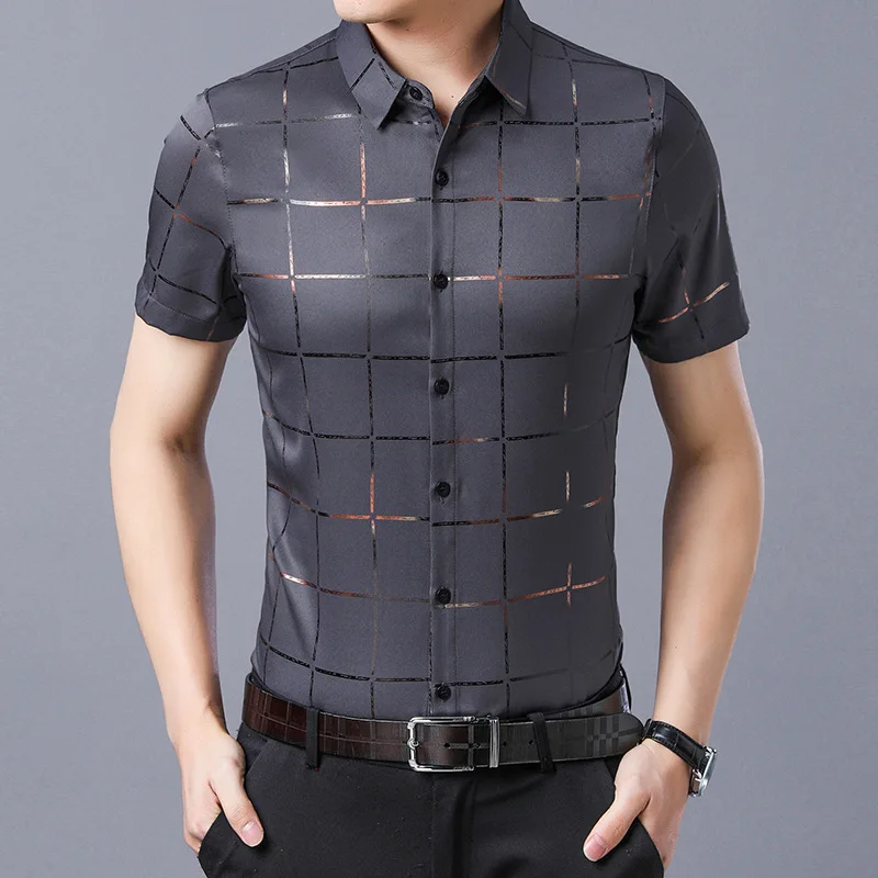 Мужские рубашки летняя тонкая мужская мода дикая клетчатая рубашка с коротким