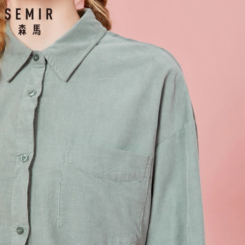 SEMIR Женская длинная Вельветовая рубашка с пряжкой на талии 100% хлопок