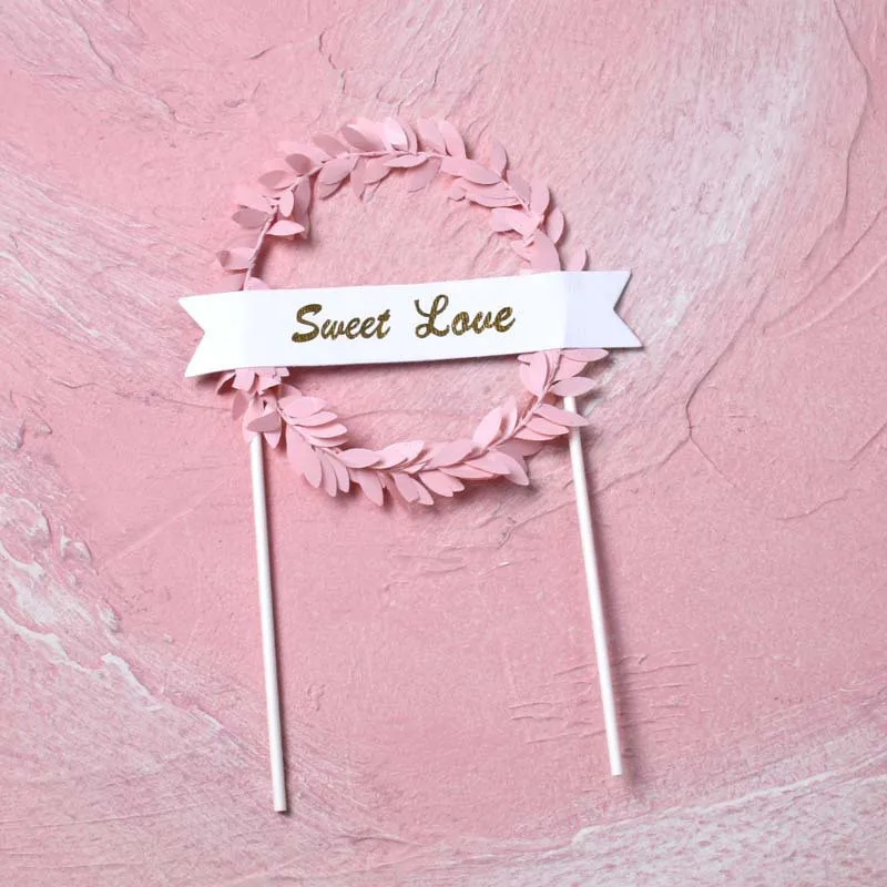 1 Pcs Leaf Wreath Cupcake Cake Topper Happy Birthday Sweet Love Cake Top Flags for Love Family Birthday Party Cake Decoration