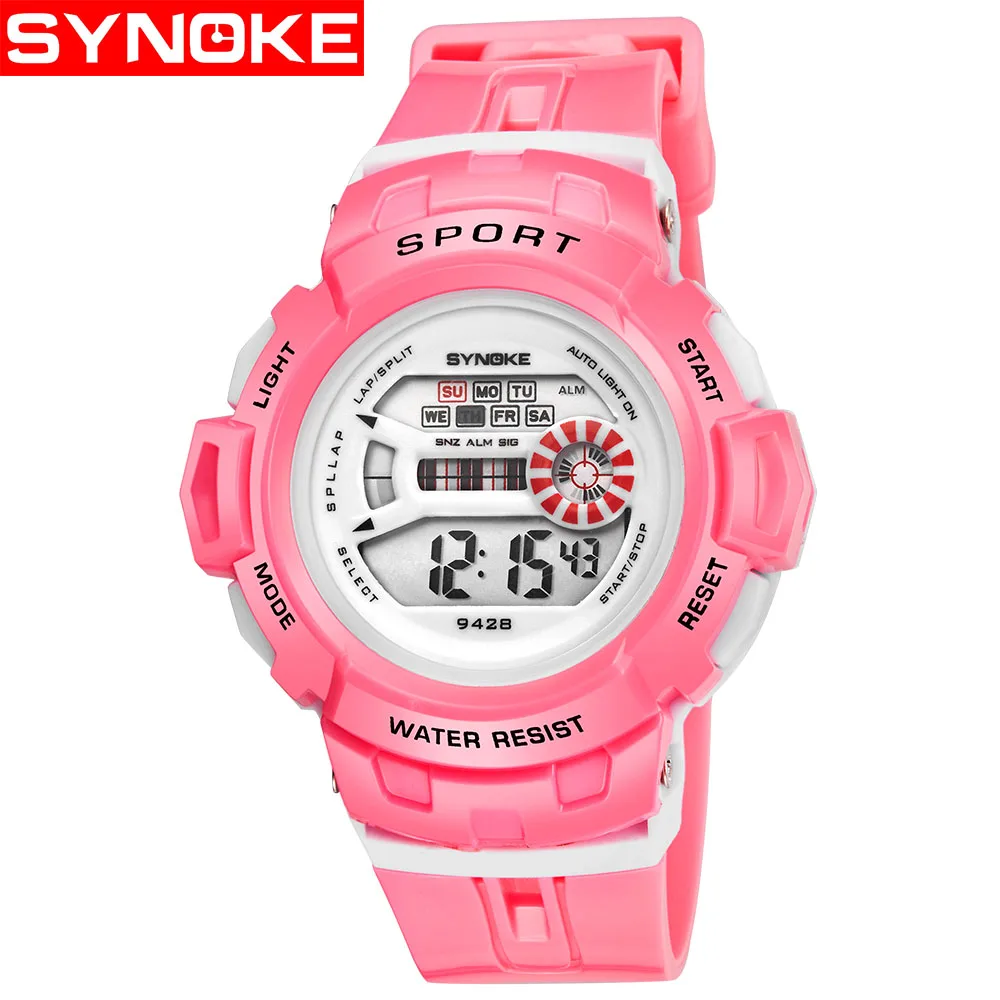 SYNOKE Sports Children Watches Fashion LED Quartz Digital Watch Boys Child Kids 30M Waterproof Wristwatches For Boys Girls Gift - Цвет: Pink