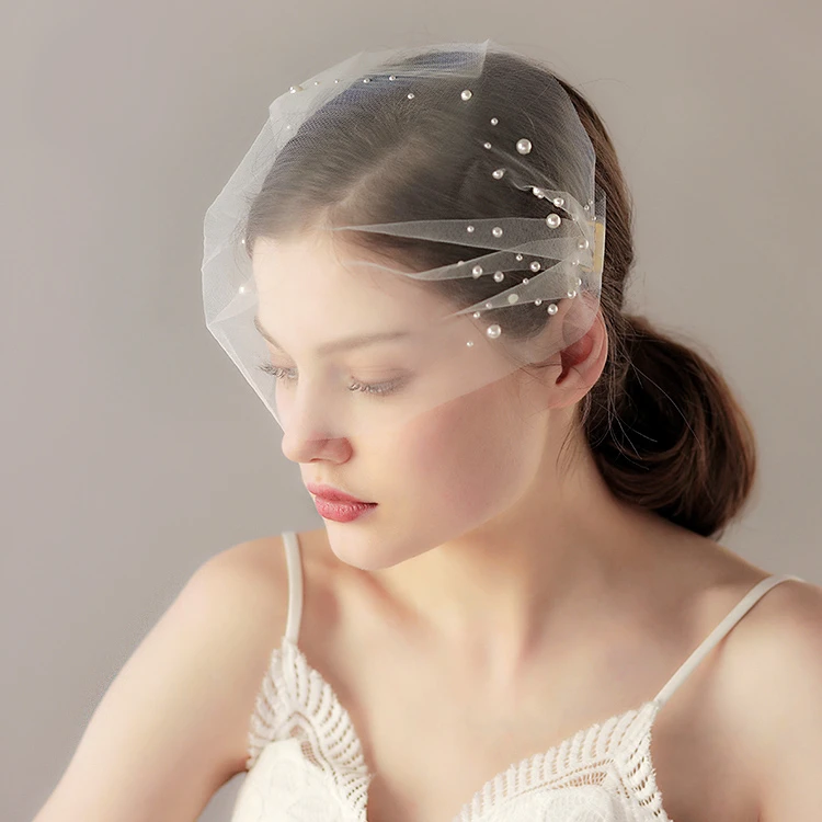 

wedding veil pearls beading bridal veil birdcage veil veu de noiva accessoire decoration mariage Crystal blusher veil