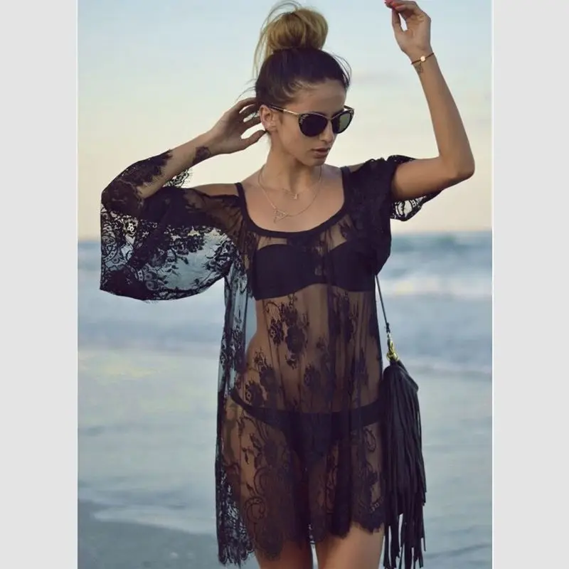 Кружевные летние женские туники для пляжа пляжные парео с вышивкой стринги