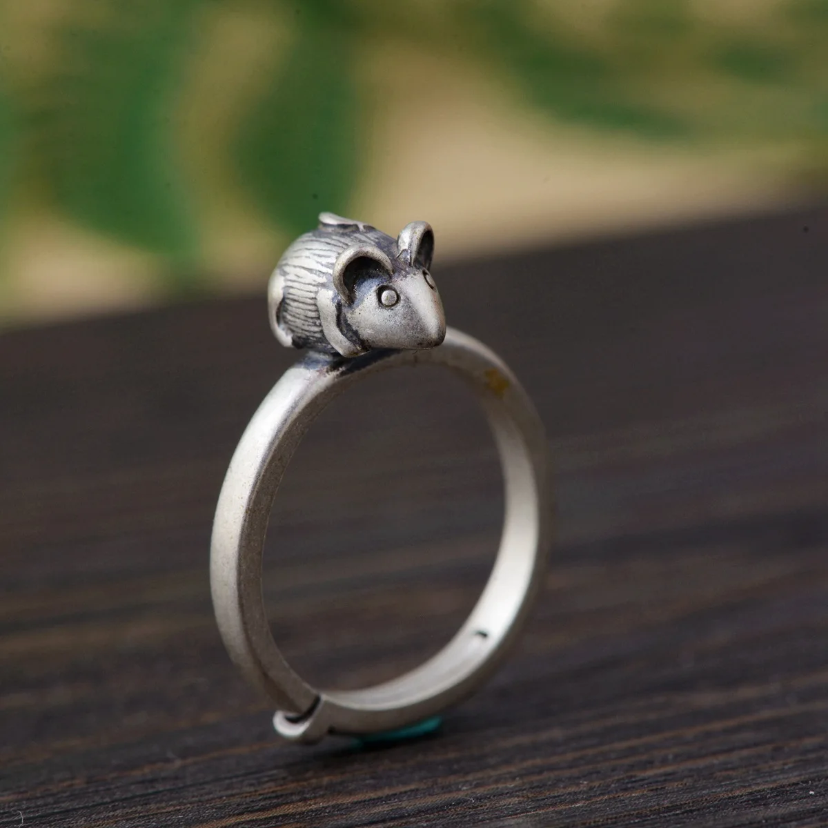 Женское кольцо с мышью M2018y изящное Открытое из чистого серебра 925 пробы ручная