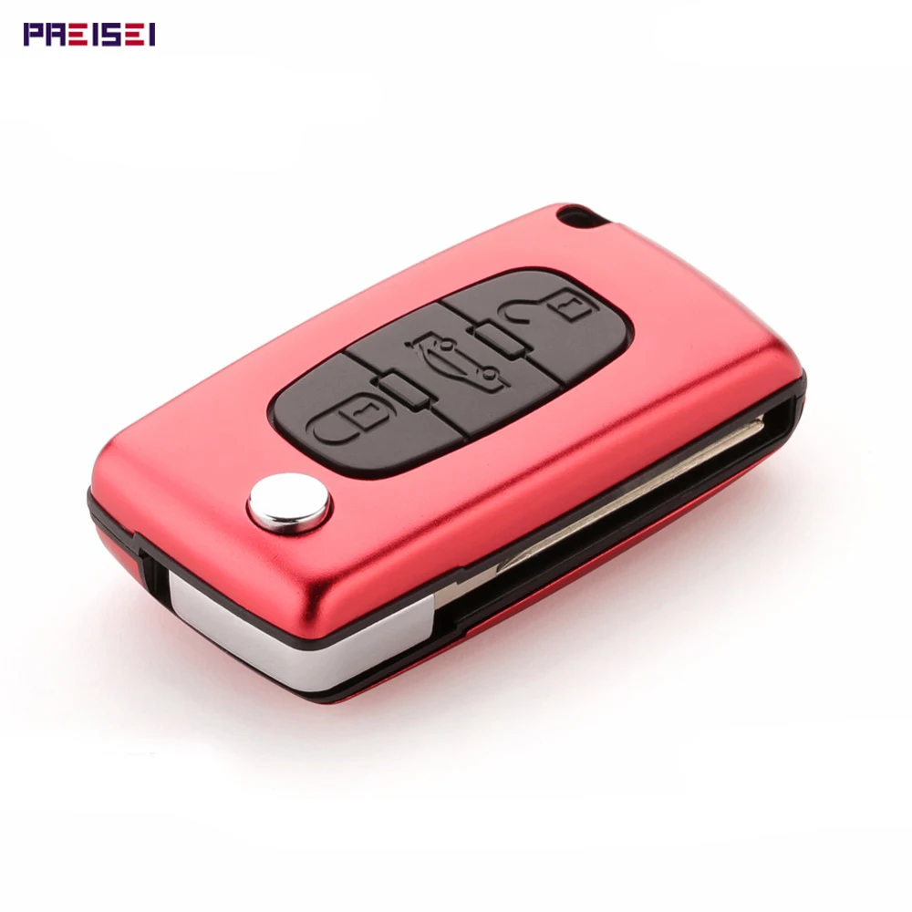 PREISEI New Aluminum Red 3 Buttons Remote Car Flip Key Case Shells Fob with trunk For Peugeot 307 407 ce0536 | Автомобили и