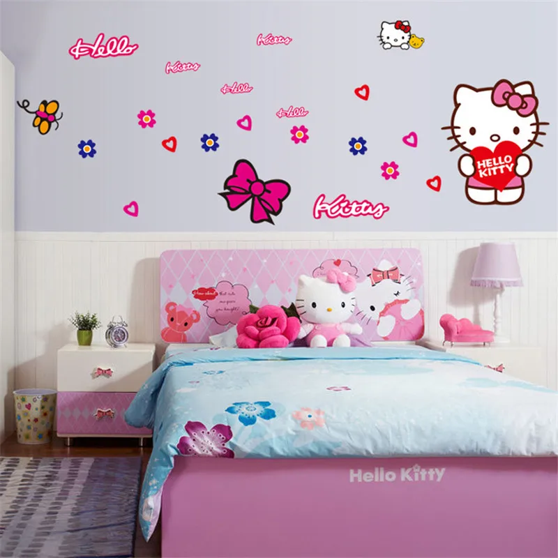 ZHYHGO настенные наклейки для детской комнаты hello kitty милые настенные наклейки для спальни, гостиной, наклейки для автомобиля, детская комната 50*70