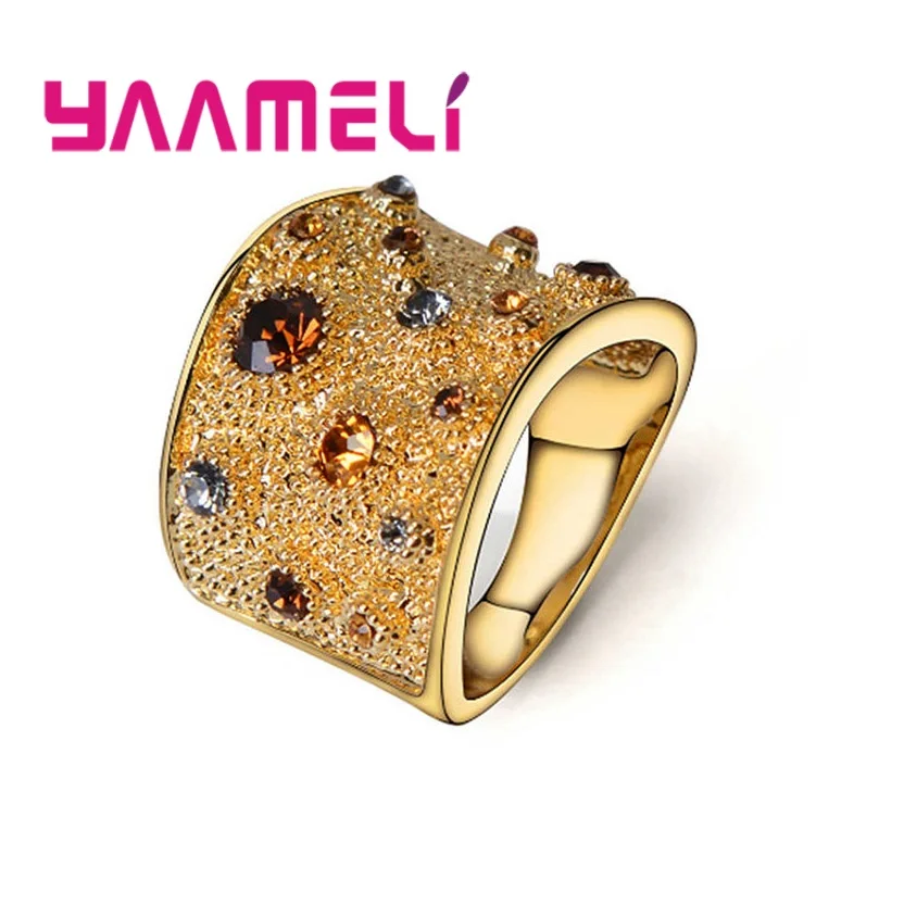 

Popular Wide Band Rainbow Cubic Zirconia Finger Rings for Men Women Chunky Statement YAAMELI Jewelry Accessories
