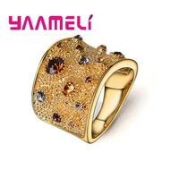 popular wide band rainbow cubic zirconia finger rings for men women chunky statement 925 sterling silver jewelry accessories