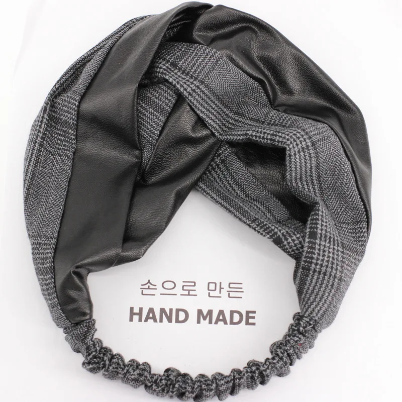 2019 женские крученые повязки на голову модная клетчатая Лоскутная узлом повязка