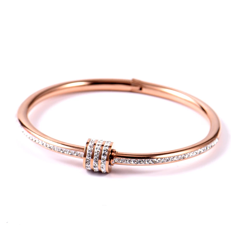 Elegant Simple Rhinestone Gold Bracelet Dropshipped Women Stainless Steel Bangle Charms Crystal Jewelry | Украшения и аксессуары