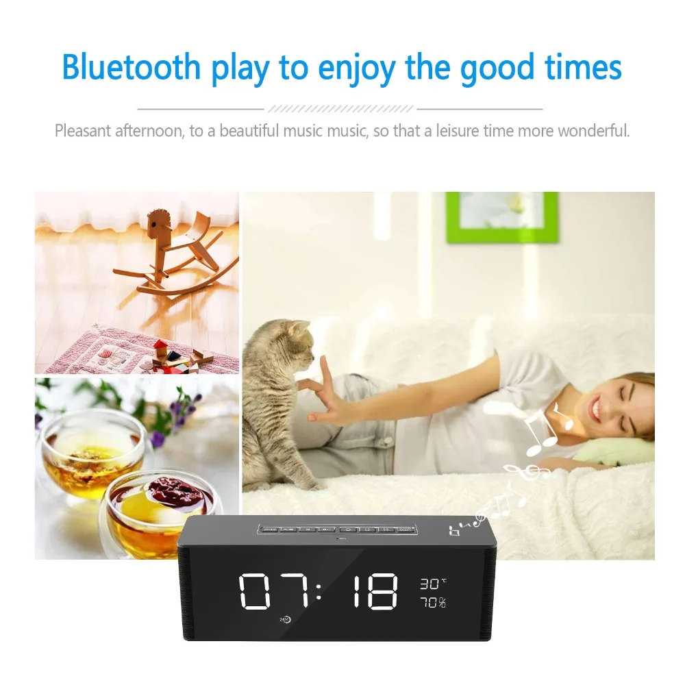 Bluetooth 4,2 Портативный беспроводной Bluetooth динамик Колонка сабвуфер музыкальная звуковая коробка светодиодный Будильник для ноутбука