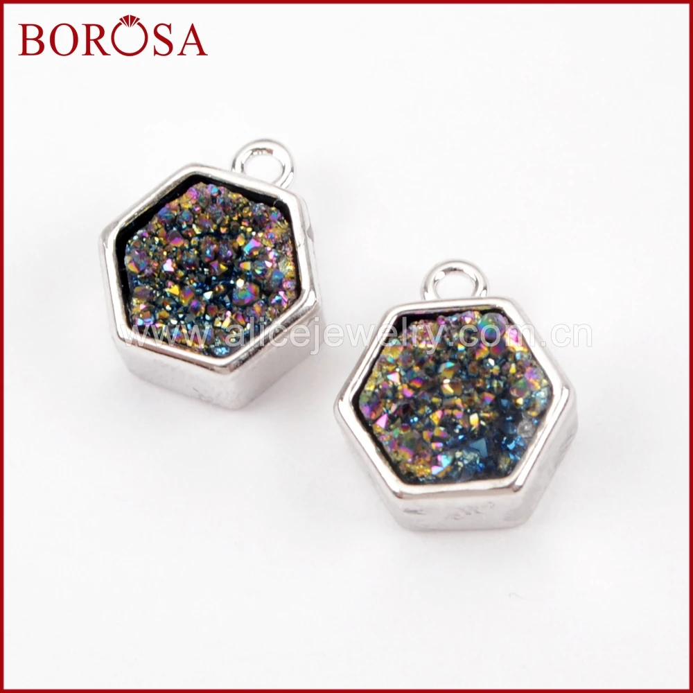 BOROSA 10 шт. серебряный цвет Безель Шестигранная натуральная Друза титановые