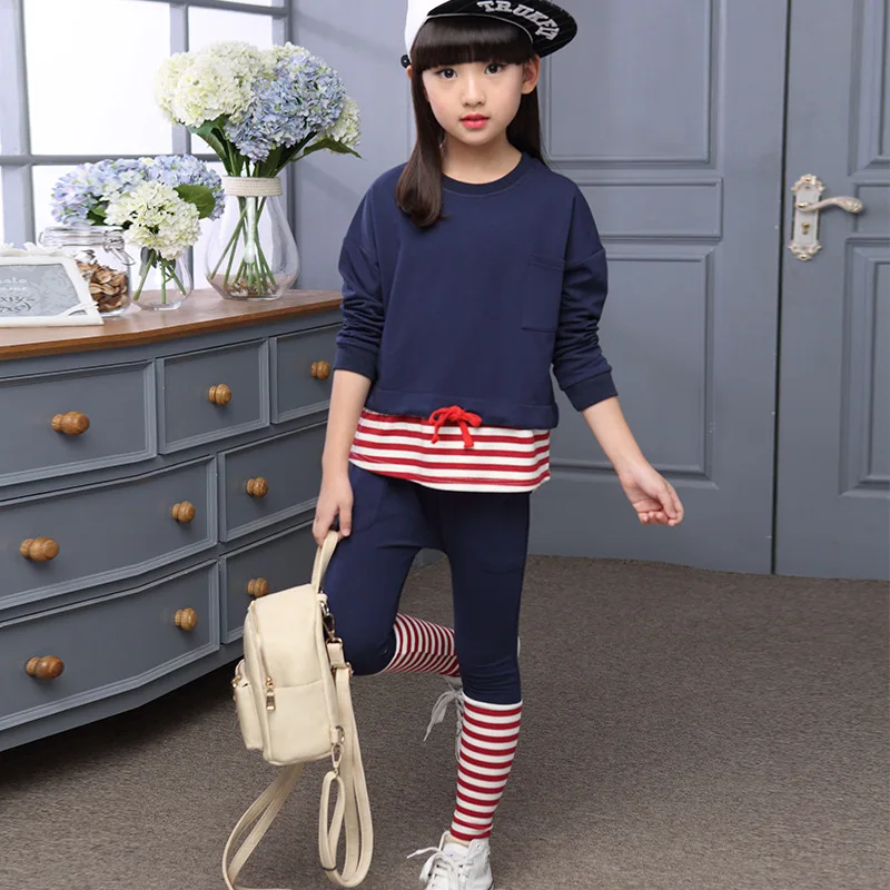 Коллекция 2017 года осенне-зимний детский комплект одежды для девочек футболка в