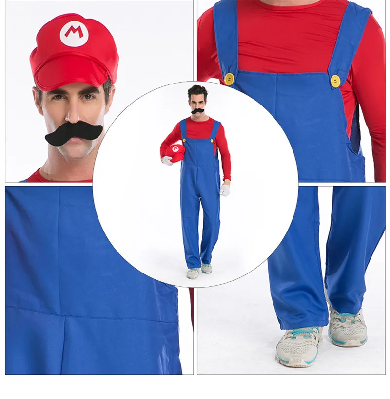 Super Mario Bro Супер Марио и Луиджи Косплэй костюм комплект красный зеленый пальто Кепки брюки толстовки костюмы на Хэллоуин, способный преодолевать Броды для взрослых мужской костюм
