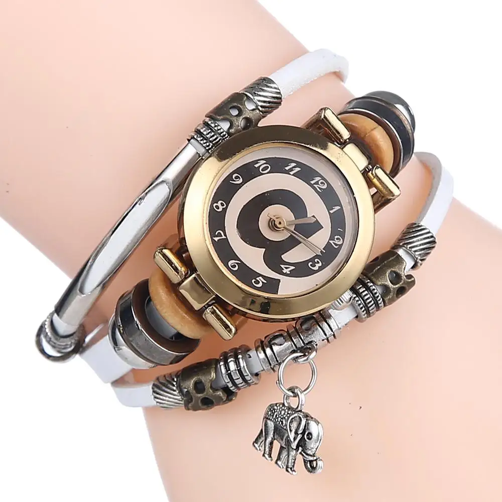 Женские кварцевые часы со слоном и браслетом из нержавеющей стали|charms black|charm