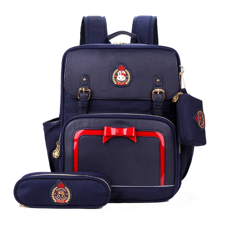navy blue Школьные сумки детские рюкзаки для девочек легкие водонепроницаемые школьные сумки детские ортопедические школьные сумки 3 шт./компл. mochilas - Цвет: navy blue