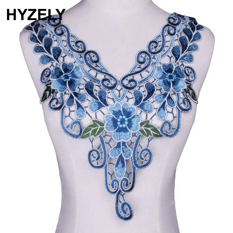 

Blue Floral Embroidered Neckline Collar Clothes Trim Sewing Applique Embellishments Vintage Trims Apparel Lace Fabric NL176