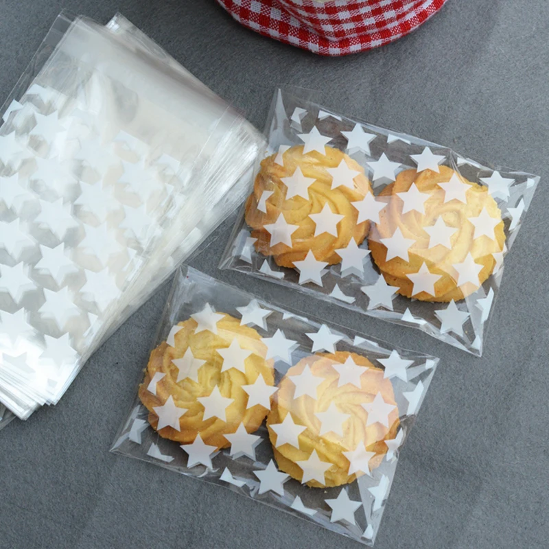 100 шт./компл. свадебные подарочные пластиковые пакеты для печенья белые звезды