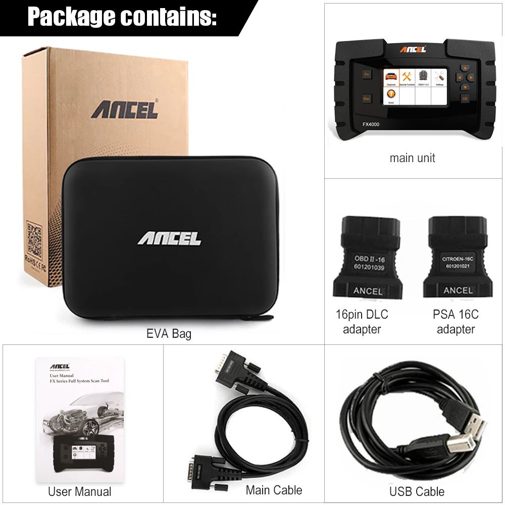Ancel FX4000 OBD2 диагностический инструмент полная система автомобиля инструменты
