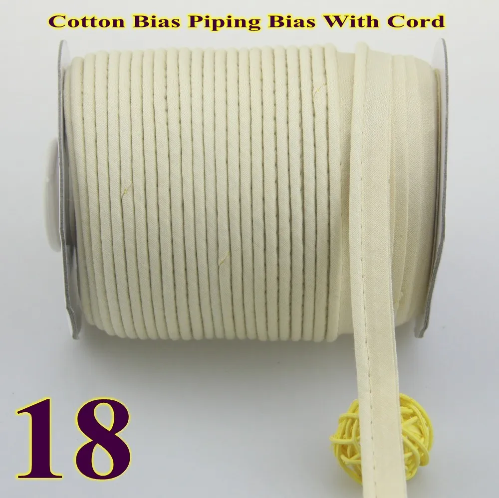 18 light beige 50yds Хлопок косой трубопровод, трубопровод лента, косой ленты со шнуром, размер: 12 мм, 1/" 50 ярдов, для DIY одежды ручной работы, различные цвета - Цвет: 18 light beige 50yds
