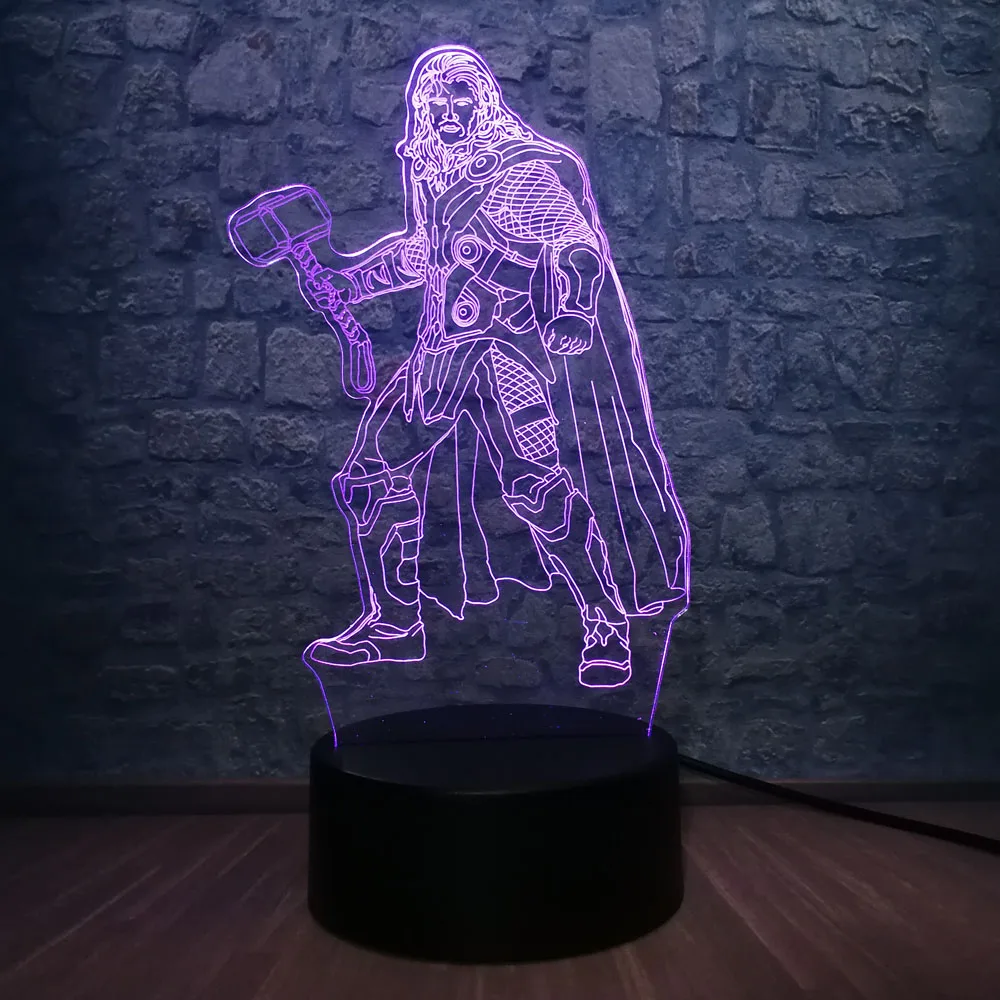 3D светодиодный ночной Светильник Тор Marvel фигура Мстителей Super Hero Спальня сна лампа USB мульти Цвет 7 цветов Изменение подарок на праздник, Детские кубики, игрушки для мальчиков