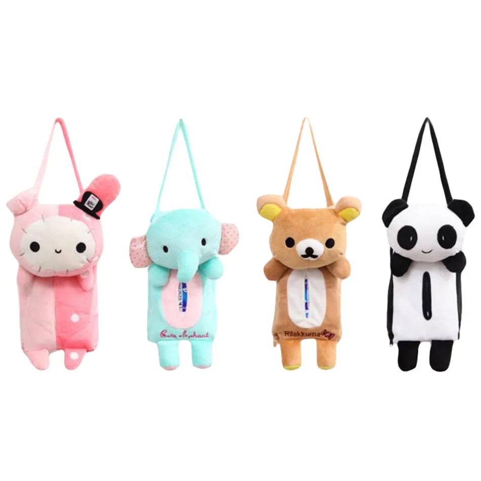 Cute Animal Car Ornaments Hanging Accessories for Girls Tissue Box Back Napkin Paper Towel Box Covers Case 4 Colors