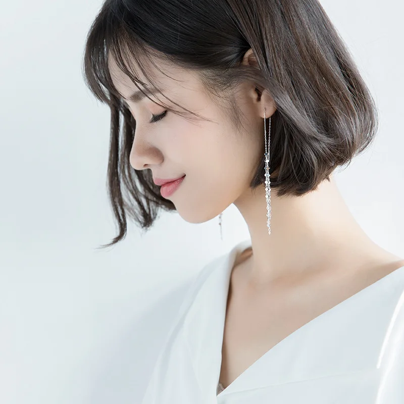 Korean Fashion New 925 Sterling Silver Heart Statement LongTassel Drop Earrings For Women Jewelry Gift 2018 | Украшения и