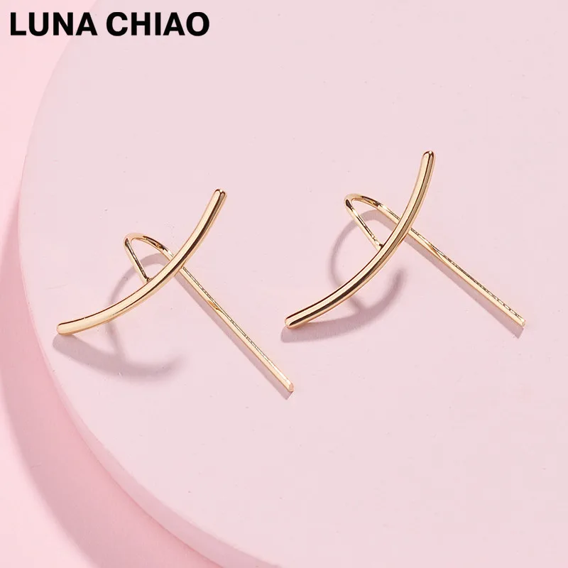 LUNA CHIAO простой дизайн латунные проволоки Изящные Нежные Висячие серьги для
