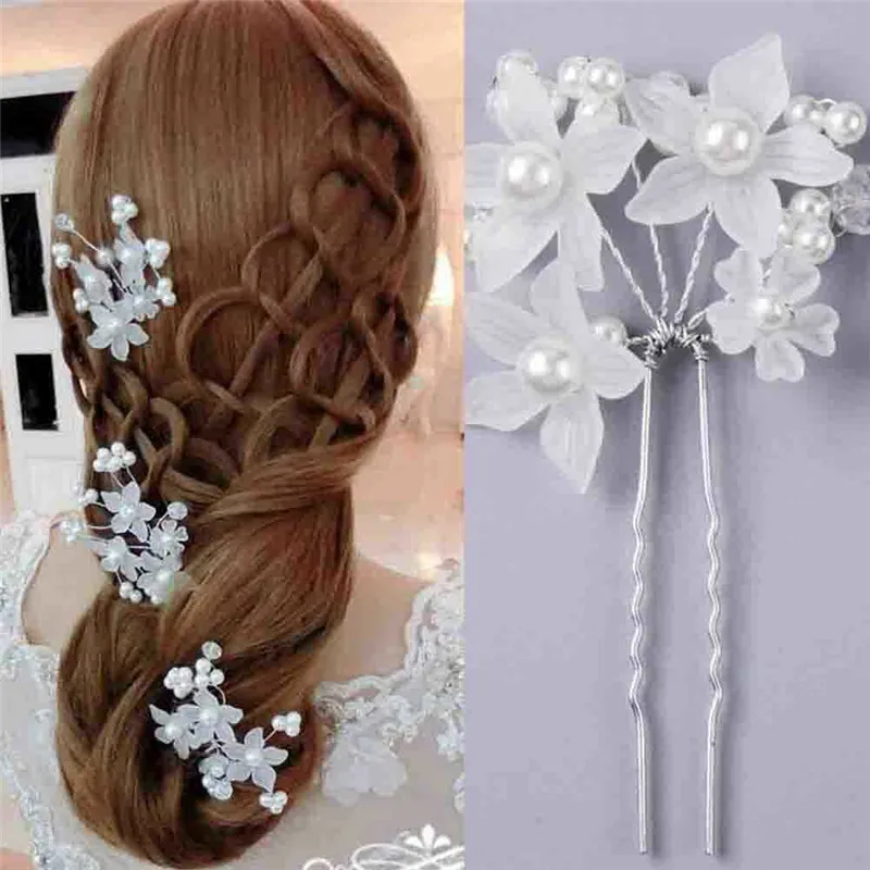 Bridal Bridesmaid Crystal Pearl Barrette Plain White Flower Floral Hairpin Elegant Headwear Popular Wedding Hair Accessories New |
