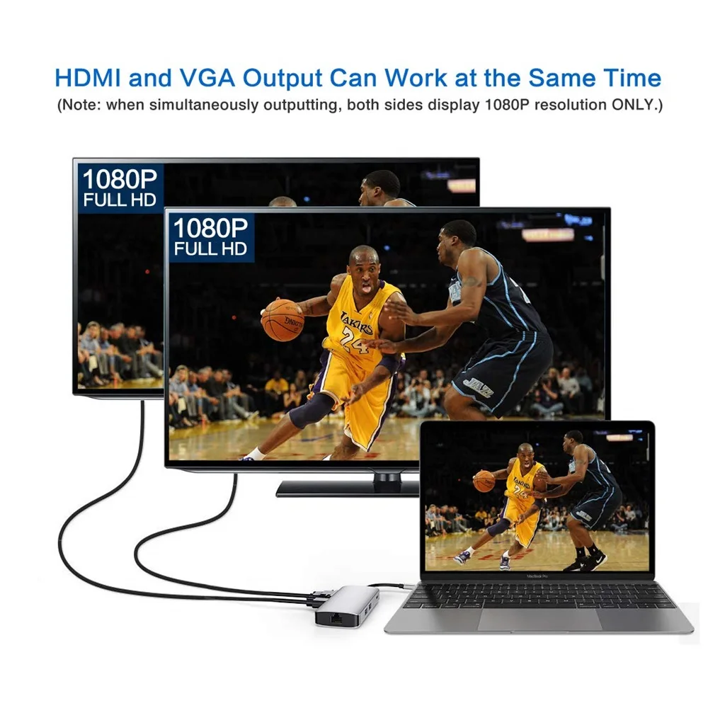 Usb type c концентратор Thunderbolt 3 usb 1 к HDMI 4K VGA 1080p конвертер с usb3.0 RJ45 100 гигабитный Ethernet